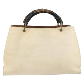 GUCCI Bamboo Hand Bag Canvas Ivory Gold 109138 Auth 153356 - 0