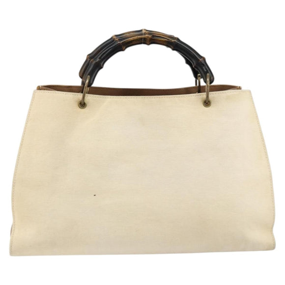 GUCCI Bamboo Hand Bag Canvas Ivory Gold 109138 Auth 153356