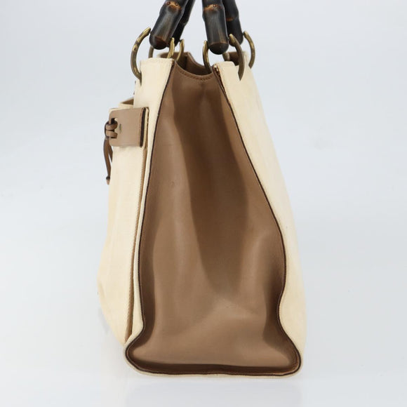 GUCCI Bamboo Hand Bag Canvas Ivory Gold 109138 Auth 153356