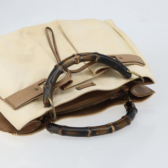 GUCCI Bamboo Hand Bag Canvas Ivory Gold 109138 Auth 153356