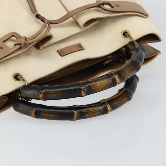 GUCCI Bamboo Hand Bag Canvas Ivory Gold 109138 Auth 153356