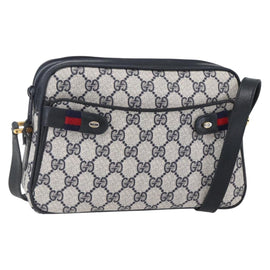 GUCCI GG Supreme Sherry Line Shoulder Bag PVC Navy Gold 904 02 049 Auth 153358