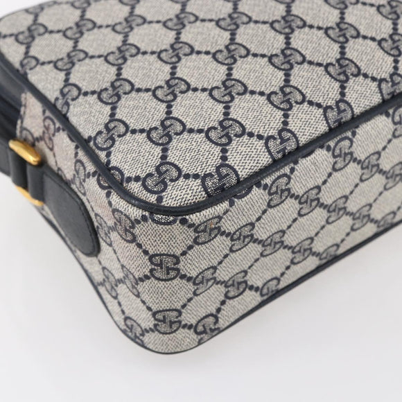 GUCCI GG Supreme Sherry Line Shoulder Bag PVC Navy Gold 904 02 049 Auth 153358