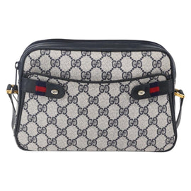 GUCCI GG Supreme Sherry Line Shoulder Bag PVC Navy Gold 904 02 049 Auth 153358 - 0