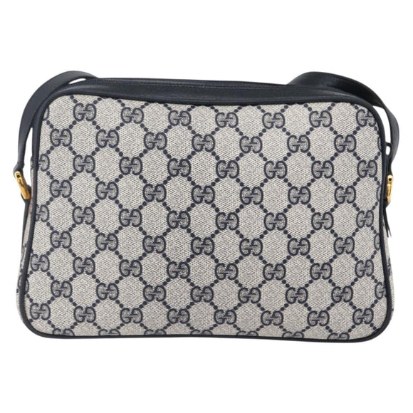 GUCCI GG Supreme Sherry Line Shoulder Bag PVC Navy Gold 904 02 049 Auth 153358