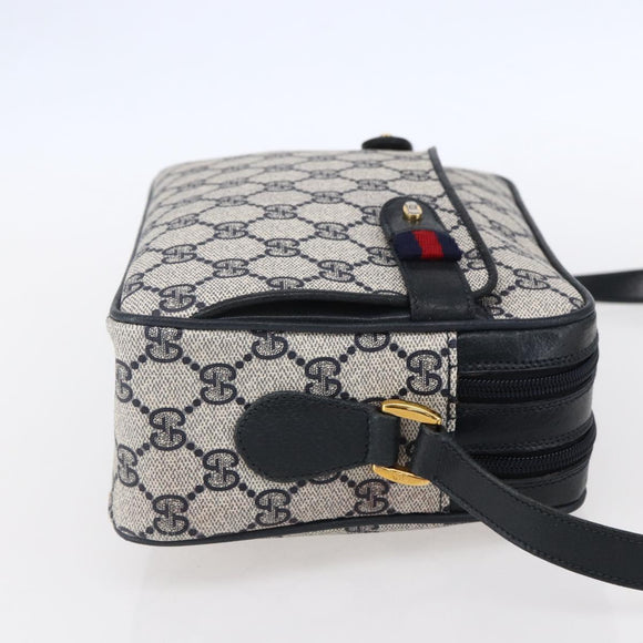 GUCCI GG Supreme Sherry Line Shoulder Bag PVC Navy Gold 904 02 049 Auth 153358