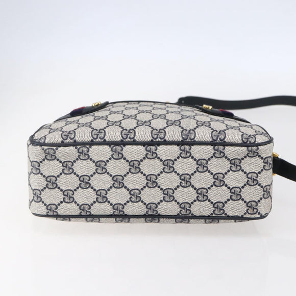 GUCCI GG Supreme Sherry Line Shoulder Bag PVC Navy Gold 904 02 049 Auth 153358