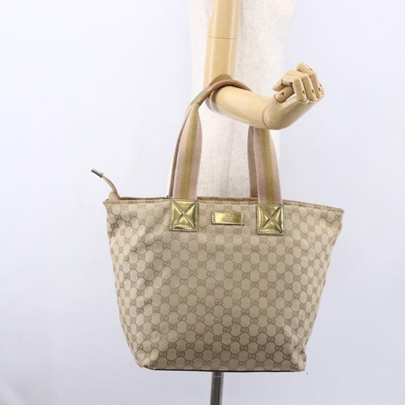 GUCCI GG Canvas Sherry Line Tote Bag Beige Pink 131231 Auth 153359