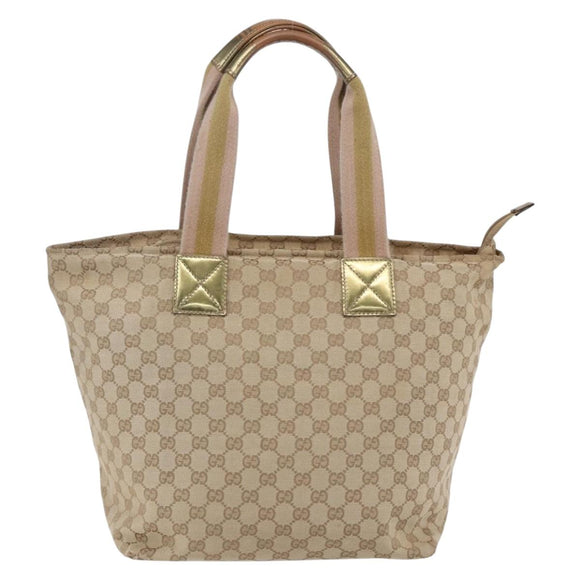 GUCCI GG Canvas Sherry Line Tote Bag Beige Pink 131231 Auth 153359