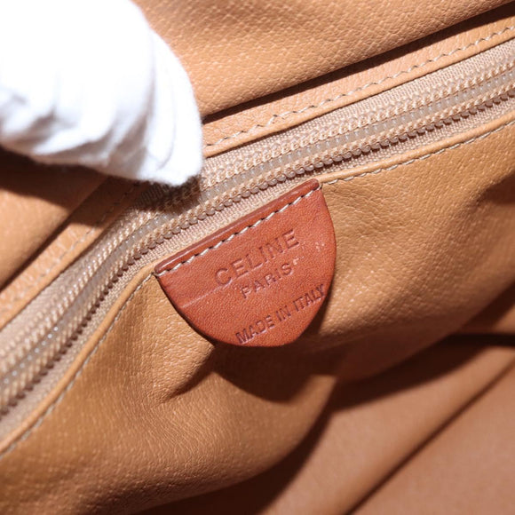CELINE Macadam Canvas Circle Hand Bag PVC Beige Gold Auth 153361