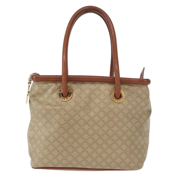 CELINE Macadam Canvas Circle Hand Bag PVC Beige Gold Auth 153361