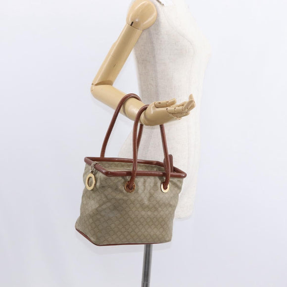 CELINE Macadam Canvas Circle Hand Bag PVC Beige Gold Auth 153361