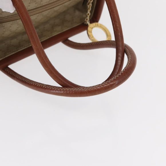 CELINE Macadam Canvas Circle Hand Bag PVC Beige Gold Auth 153361