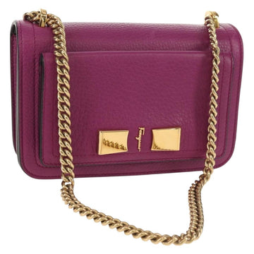 Salvatore Ferragamo Chain Gancini Shoulder Bag Leather Purple Gold Auth 153364V
