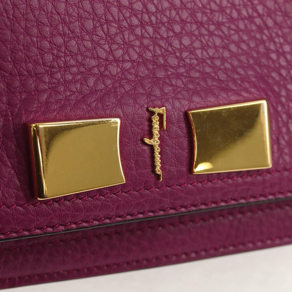 Salvatore Ferragamo Chain Gancini Shoulder Bag Leather Purple Gold Auth 153364V