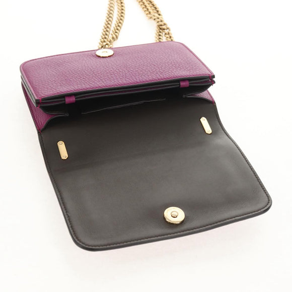 Salvatore Ferragamo Chain Gancini Shoulder Bag Leather Purple Gold Auth 153364V