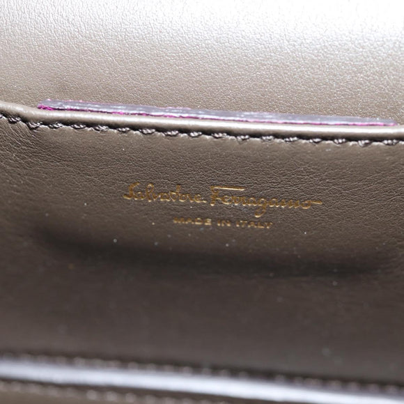 Salvatore Ferragamo Chain Gancini Shoulder Bag Leather Purple Gold Auth 153364V