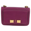 Salvatore Ferragamo Chain Gancini Shoulder Bag Leather Purple Gold Auth 153364V-13