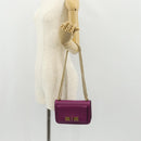 Salvatore Ferragamo Chain Gancini Shoulder Bag Leather Purple Gold Auth 153364V-26