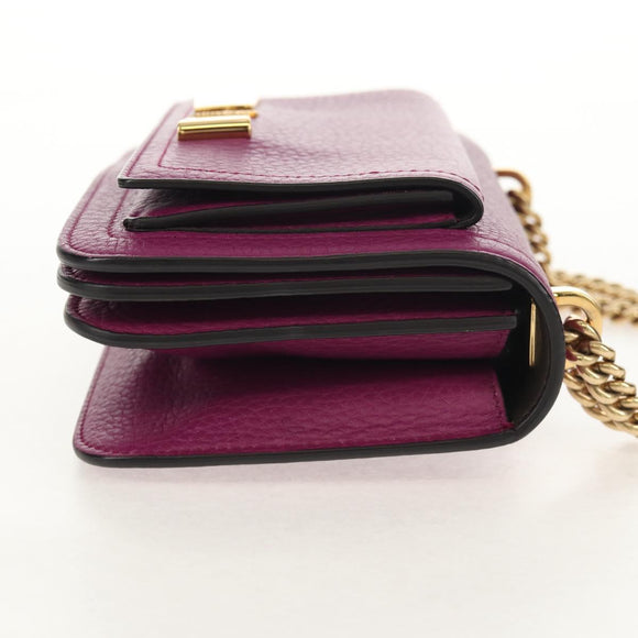 Salvatore Ferragamo Chain Gancini Shoulder Bag Leather Purple Gold Auth 153364V
