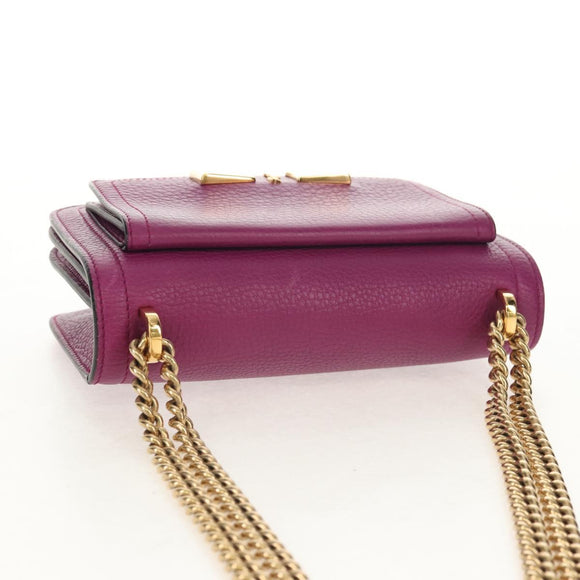Salvatore Ferragamo Chain Gancini Shoulder Bag Leather Purple Gold Auth 153364V