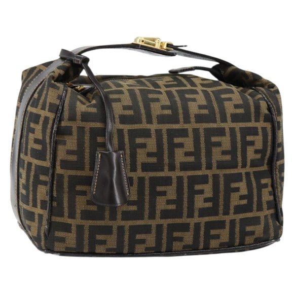 FENDI Zucca Canvas Vanity Hand Bag Black Brown Auth 153365