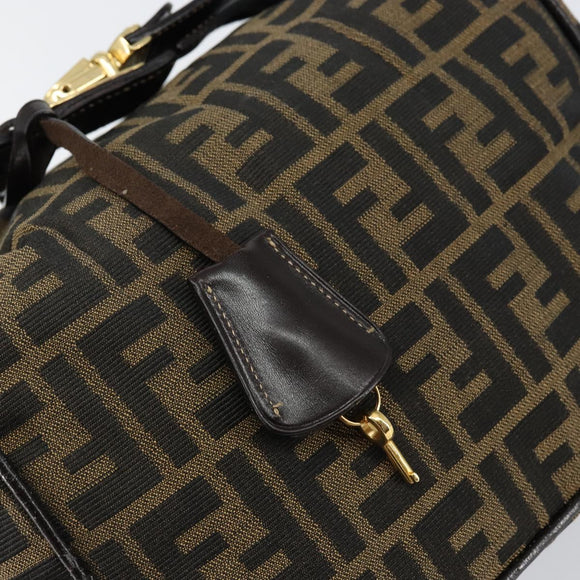 FENDI Zucca Canvas Vanity Hand Bag Black Brown Auth 153365