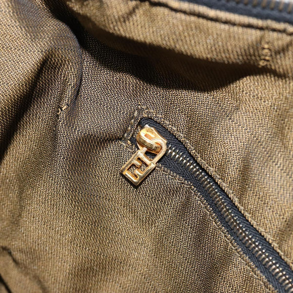 FENDI Zucca Canvas Vanity Hand Bag Black Brown Auth 153365