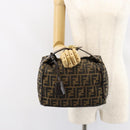FENDI Zucca Canvas Vanity Hand Bag Black Brown Auth 153365-24