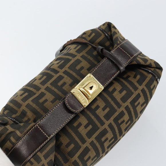 FENDI Zucca Canvas Vanity Hand Bag Black Brown Auth 153365
