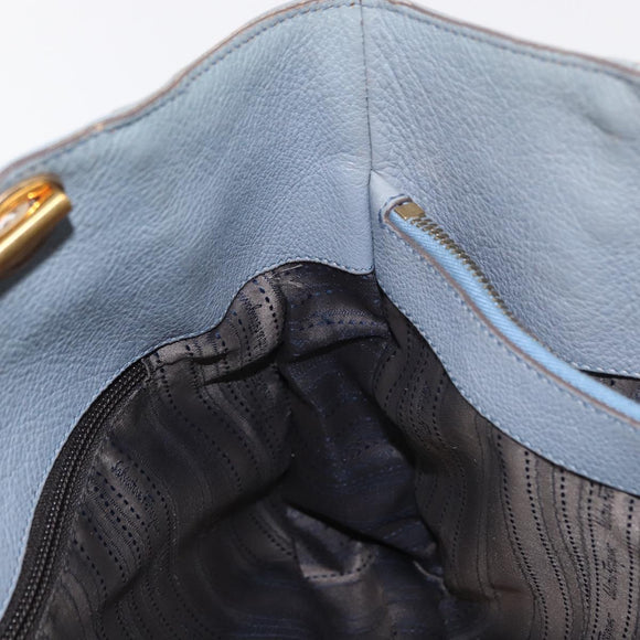 Salvatore Ferragamo Gancini Tote Bag Leather Light Blue Gold Auth 153367