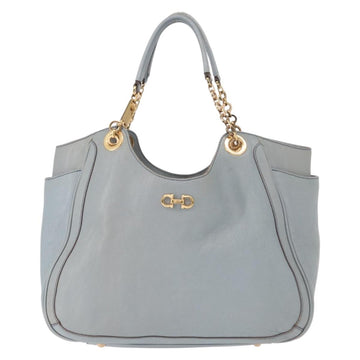 Salvatore Ferragamo Gancini Tote Bag Leather Light Blue Gold Auth 153367 - 0