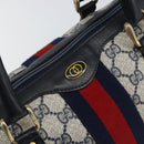 GUCCI GG Supreme Sherry Line Boston Bag PVC Navy Gold Red Auth 153368-14