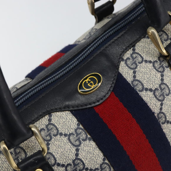 GUCCI GG Supreme Sherry Line Boston Bag PVC Navy Gold Red Auth 153368