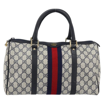 GUCCI GG Supreme Sherry Line Boston Bag PVC Navy Gold Red Auth 153368 - 0