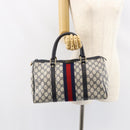 GUCCI GG Supreme Sherry Line Boston Bag PVC Navy Gold Red Auth 153368-24