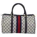 GUCCI GG Supreme Sherry Line Boston Bag PVC Navy Gold Red Auth 153368-3