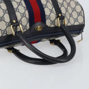 GUCCI GG Supreme Sherry Line Boston Bag PVC Navy Gold Red Auth 153368-7