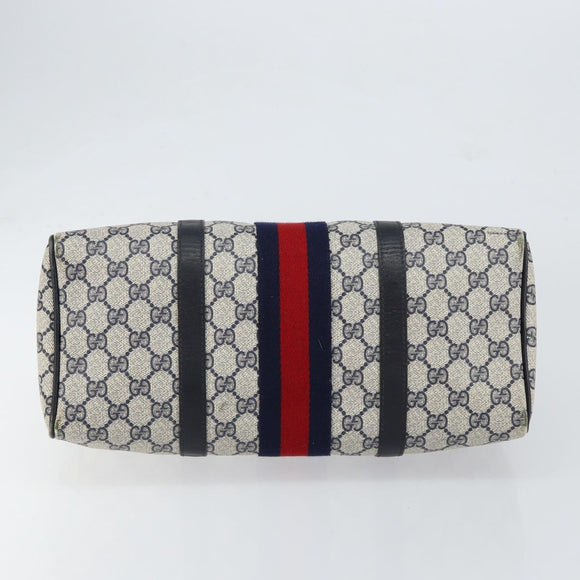 GUCCI GG Supreme Sherry Line Boston Bag PVC Navy Gold Red Auth 153368