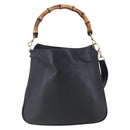 GUCCI Bamboo Hand Bag Leather 2way Black Gold 001 1998 1638 Auth 153369-2