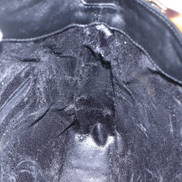 GUCCI Bamboo Hand Bag Leather 2way Black Gold 001 1998 1638 Auth 153369