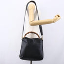 GUCCI Bamboo Hand Bag Leather 2way Black Gold 001 1998 1638 Auth 153369-23