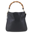 GUCCI Bamboo Hand Bag Leather 2way Black Gold 001 1998 1638 Auth 153369-2