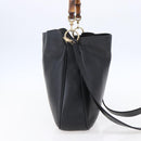 GUCCI Bamboo Hand Bag Leather 2way Black Gold 001 1998 1638 Auth 153369-3