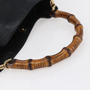 GUCCI Bamboo Hand Bag Leather 2way Black Gold 001 1998 1638 Auth 153369-7