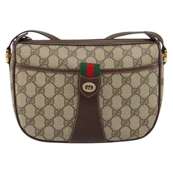 GUCCI GG Supreme Web Sherry Line Bag PVC Beige Gold 89 02 032 Auth 153370