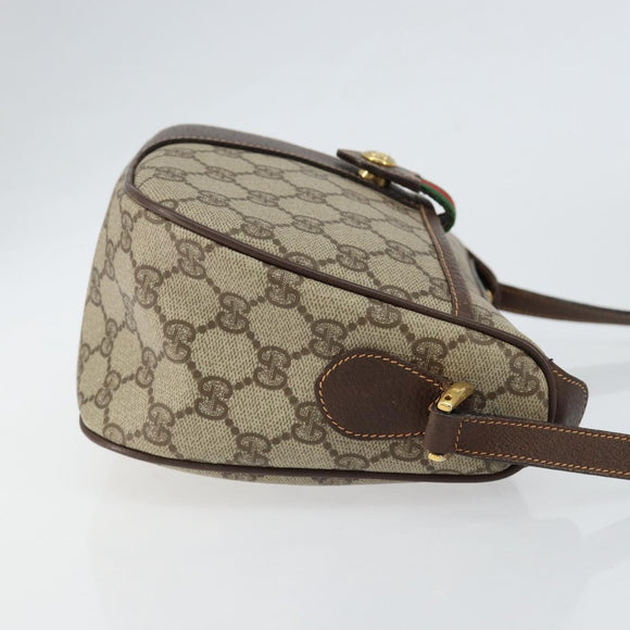 GUCCI GG Supreme Web Sherry Line Bag PVC Beige Gold 89 02 032 Auth 153370