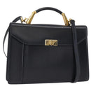 BALLY Hand Bag Leather 2way Navy Gold Auth 153371-1
