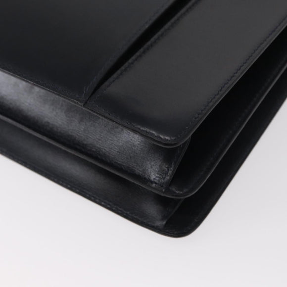 BALLY Hand Bag Leather 2way Navy Gold Auth 153371