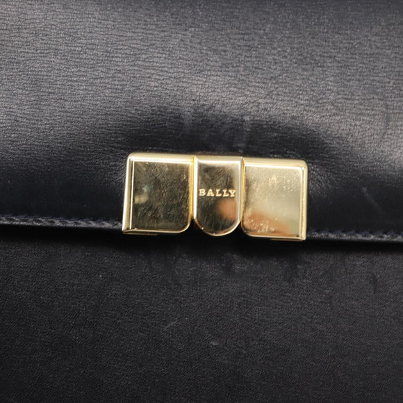 BALLY Hand Bag Leather 2way Navy Gold Auth 153371